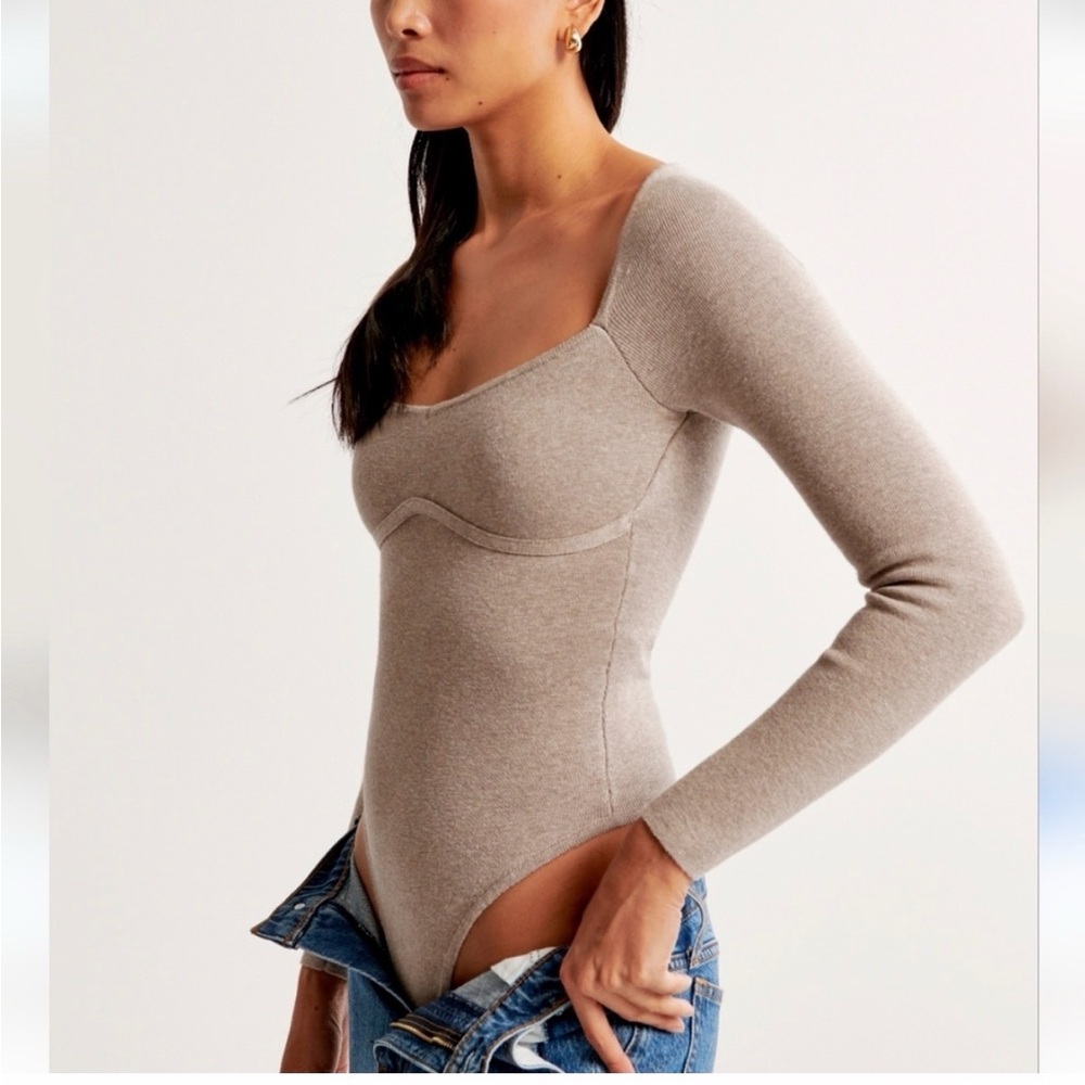 Abercrombie & Fitch Beige Long Sleeve Bodysuit
